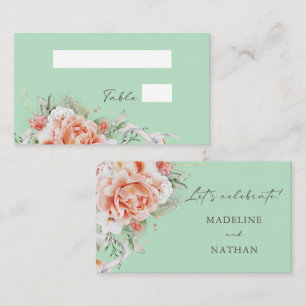 Mint Green & Peach Floral Wedding Flat Place Cards