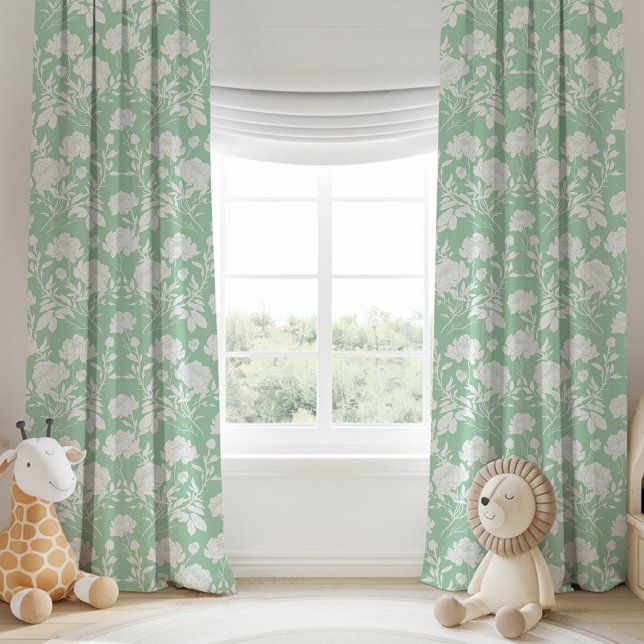 Mint Green Peony Floral Pattern  Blackout Curtains (Creator Uploaded)