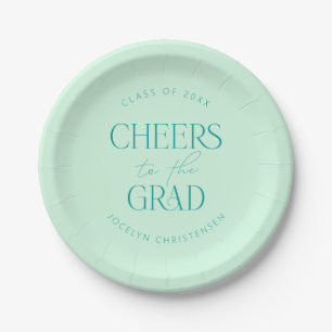 Mint Green Personalized Cheers Grad Party Paper Plates