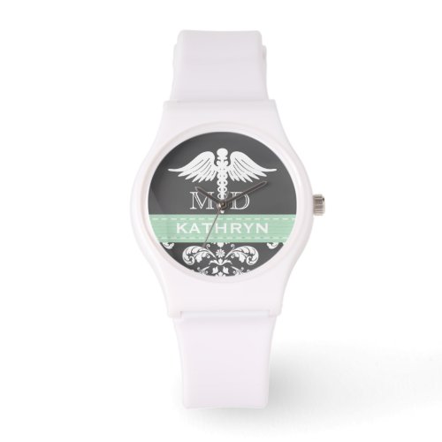 MINT GREEN PERSONALIZED DOCTOR CADUCEUS CHALKBOARD WATCH