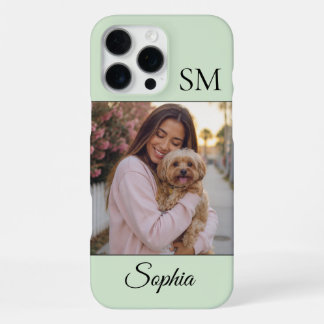Mint Green Personalized Name Initials One Photo iPhone 16 Pro Max Case