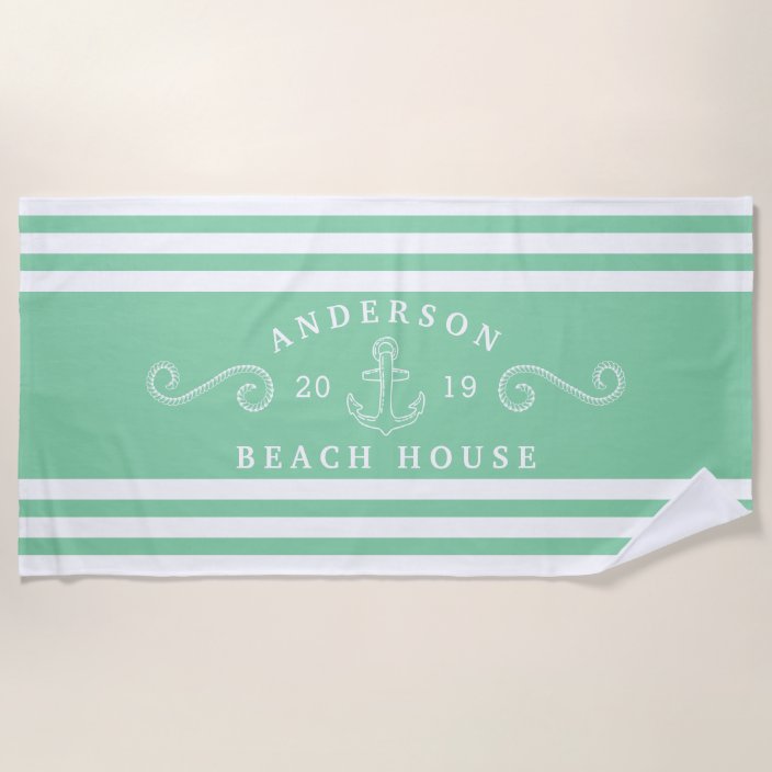 Mint Green Personalized Nautical Beach House Beach Towel