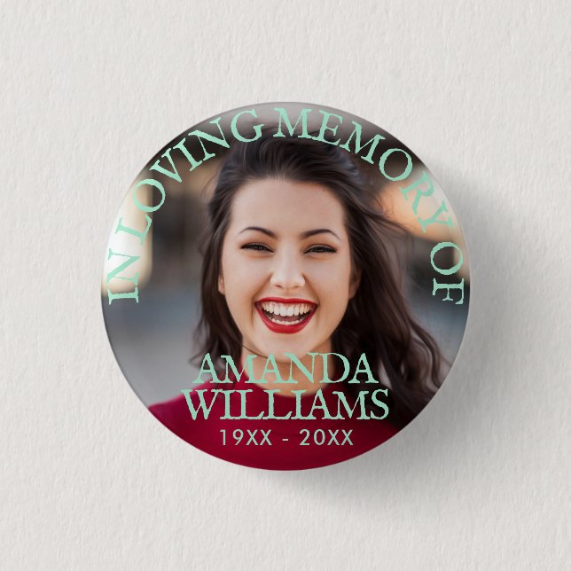 Mint Green Personalized Photo Memorial Button (Front)