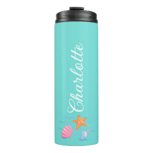 Mint Green Personalized Seashells Thermal Tumbler