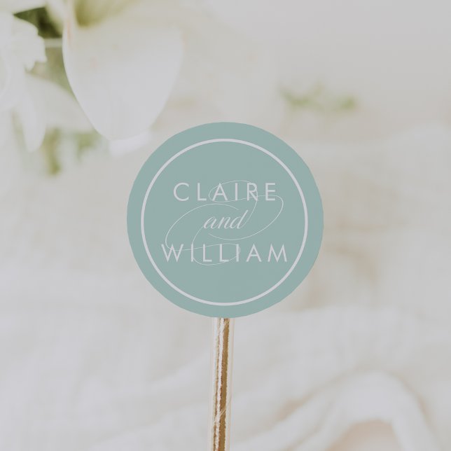 Mint Green Personalized Wedding Classic Round Sticker (Creator Uploaded)