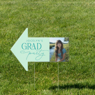 Mint Green Photo Direction Arrow Graduation Party Sign