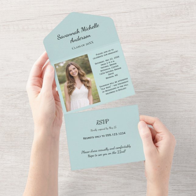 Mint Green Photo Graduation All In One Invitation (Tearaway)