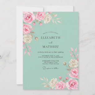 Mint Green Picturesque Rose Wedding Invitation