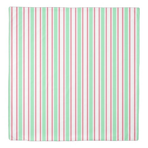 Mint green pink and white candy stripes duvet cover