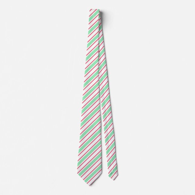 Mint green, pink and white candy stripes neck tie (Front)