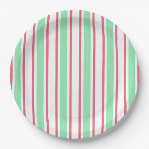 Mint green, pink and white candy stripes paper plates