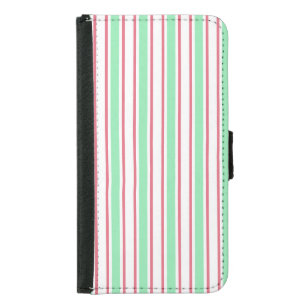 Mint green, pink and white candy stripes samsung galaxy s5 wallet case