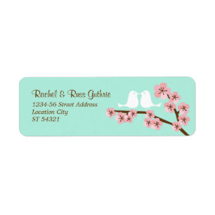 Mint Green & Pink Cherry Blossom Modern Wedding Label