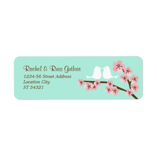 Mint Green & Pink Cherry Blossom Modern Wedding Label (Front)