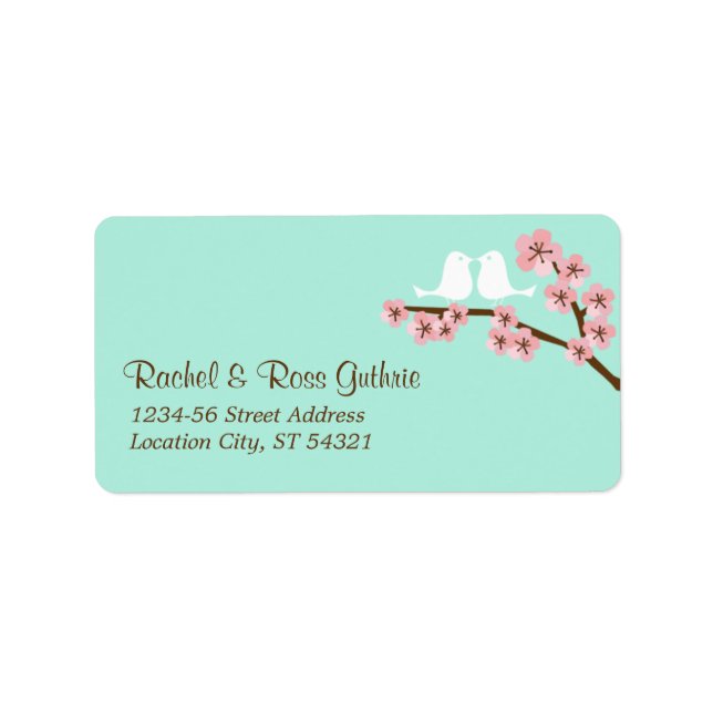 Mint Green & Pink Cherry Blossom Modern Wedding Label (Front)