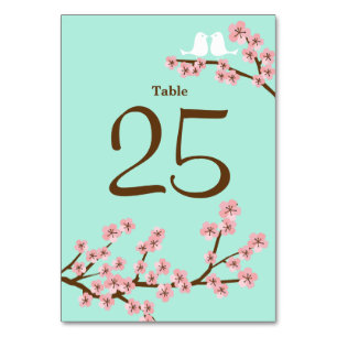 Mint Green & Pink Cherry Blossom Wedding Table Table Number