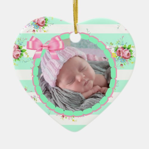 Mint Green  Pink Christmas Keepsake Ornament