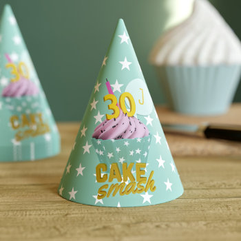 Mint Green Pink Cupcake 30th Birthday Cake Smash  Party Hat by watermelontree at Zazzle