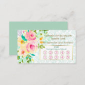 Mint Green Pink Floral Beauty Salon Loyalty Card (Front/Back)