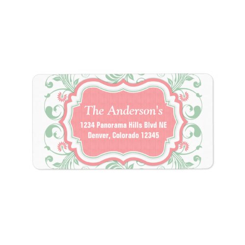 Mint Green Pink Floral Return Address Mailing Label