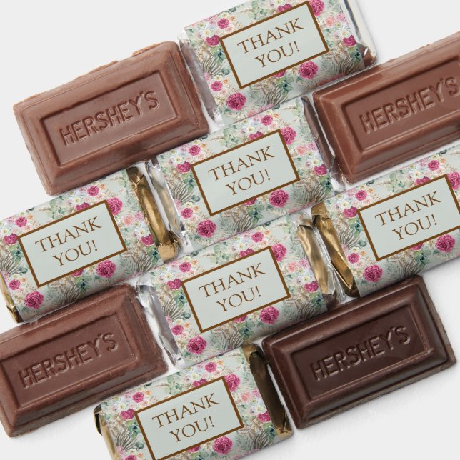 Mint Green Pink Floral Thank You Wedding  Hershey's Miniatures (Assorted)