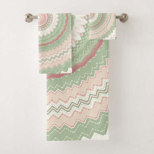 Mint Green Pink Mandala  Bath Towel Set