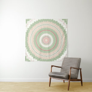 Mint Green Pink Mandala Tapestry