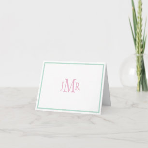 Mint green & Pink Monogram folded Thank You Card