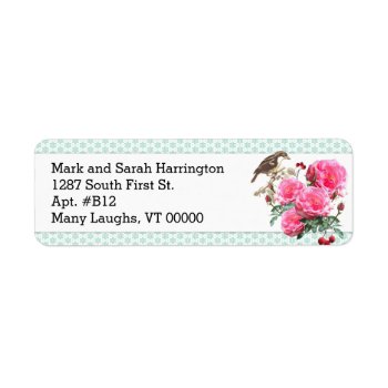 Mint Green Pink Rose Custom Return Address Labels by DustyFarmPaper at Zazzle