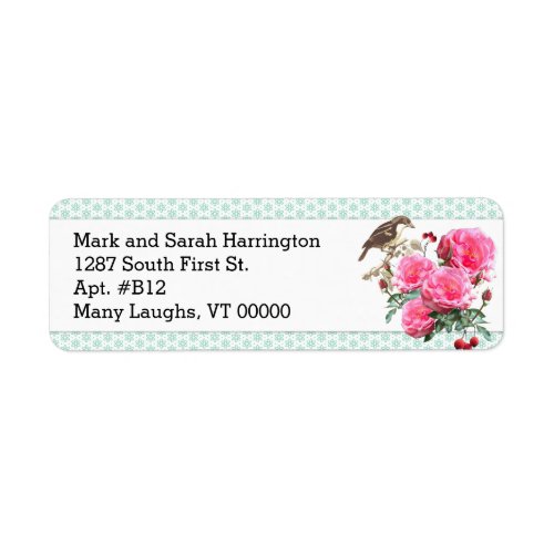 Mint Green Pink Rose Custom Return Address labels