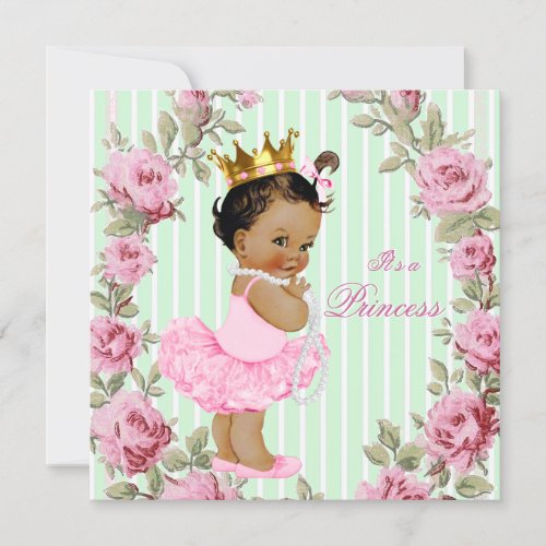 Mint Green Pink Rose Ethnic Ballerina Baby Shower Invitation