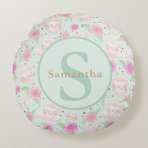 Mint Green Pink Tea Cups Personalized Monogram