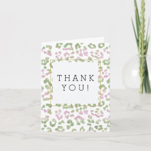 Mint Green Pink Watercolor Leopard Print Thank You