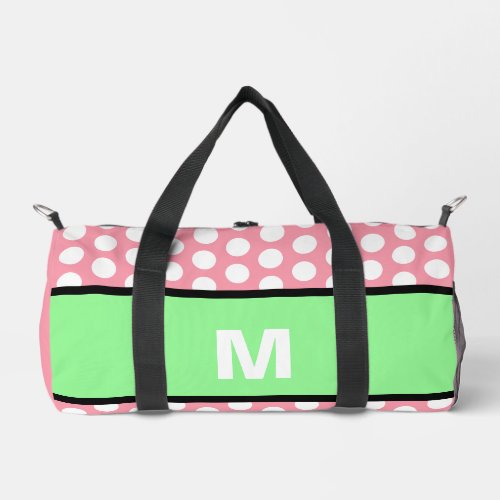 Mint Green Pink White Polka Dots Monogram Duffle Bag