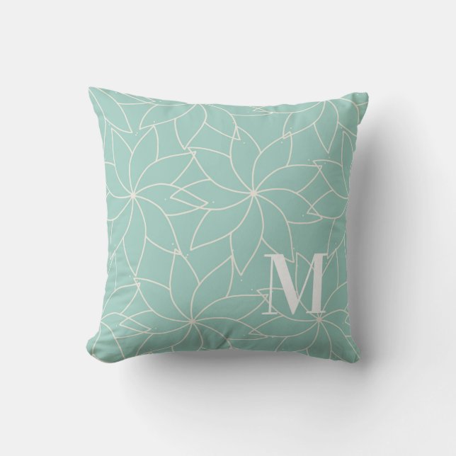 Mint Green Pinwheel Monogram Throw Pillow (Front)