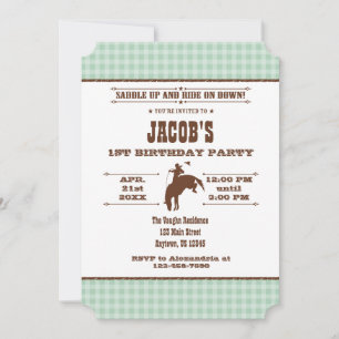Mint Green Plaid Cowboy Rodeo Birthday Invitation