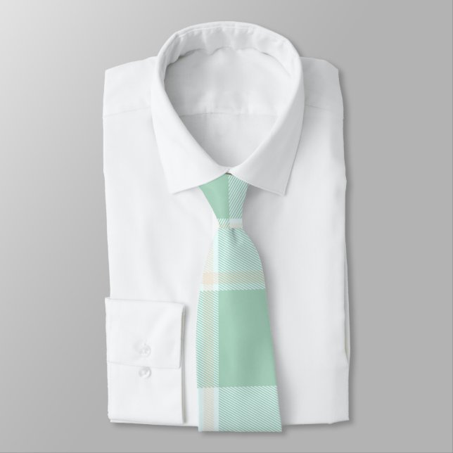 Mint Green Plaid Neck Tie (Tied)