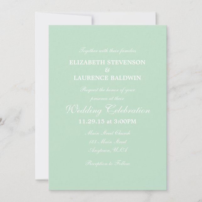 Mint Green Plain Simple Wedding Invitation (Front)