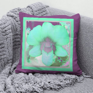 Mint Green & Plum Orchid Print Throw Pillow