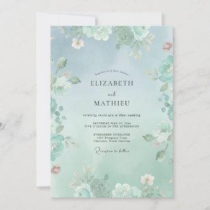 Mint Green Poetic Floral Wedding Invitation