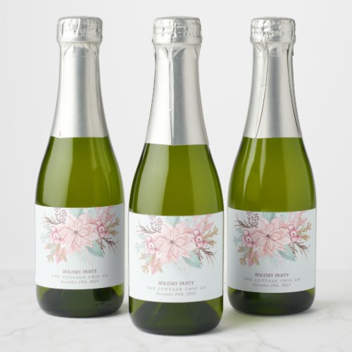 Mint Green Poinsettia Mini Champagne Labels