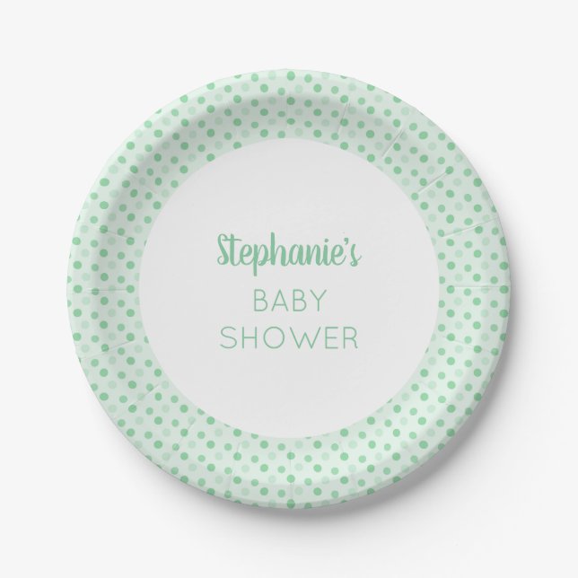 Mint Green Polka Dot Baby Shower Paper Plates (Front)