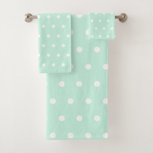 Mint Green Polka Dot Bath Towel Set