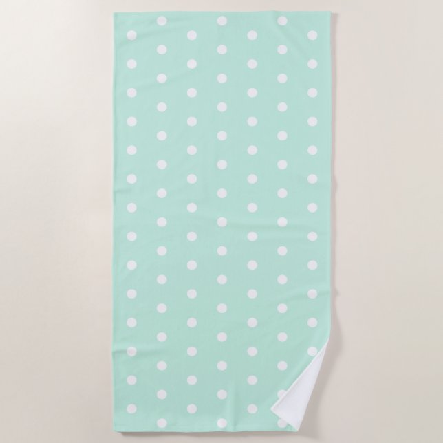 Mint Green Polka Dot Beach Towel (Front)