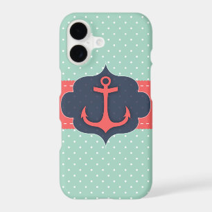 Mint Green Polka Dot Coral Pink Anchor iPhone 17 Case