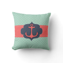Mint Green Polka Dot Coral Pink Anchor