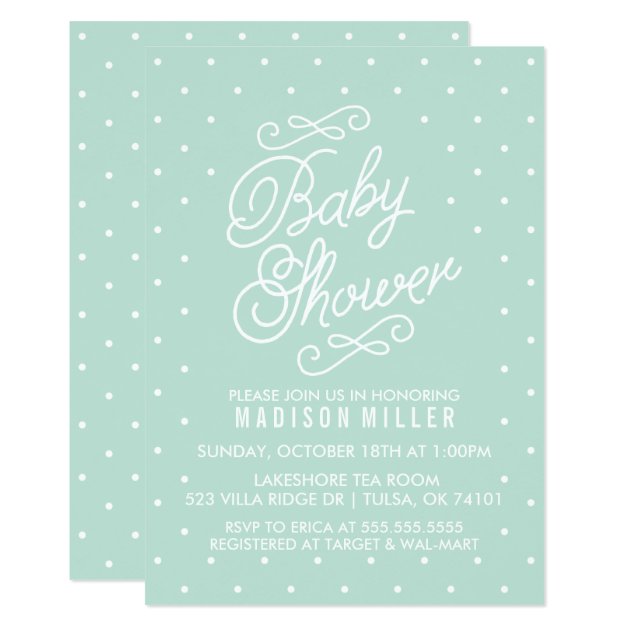 Mint Green Polka Dots Baby Shower Invitation
