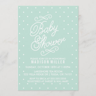 Mint Green Polka Dots Baby Shower Invitation