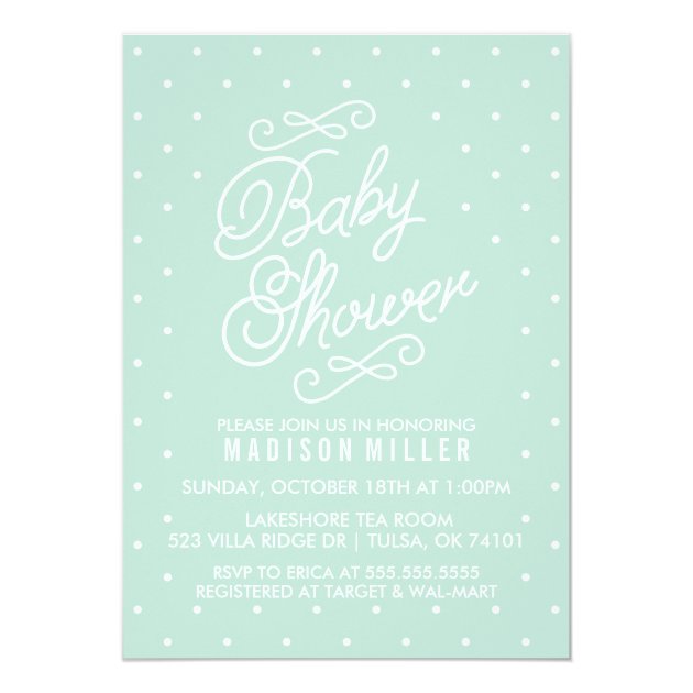 Mint Green Polka Dots Baby Shower Invitation