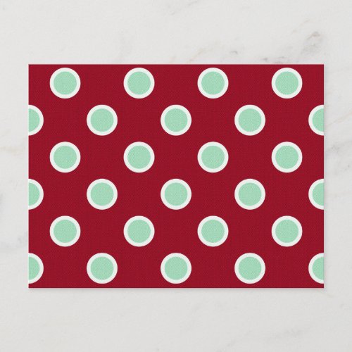 Mint Green Polka Dots on Maroon Christmas Postcard
